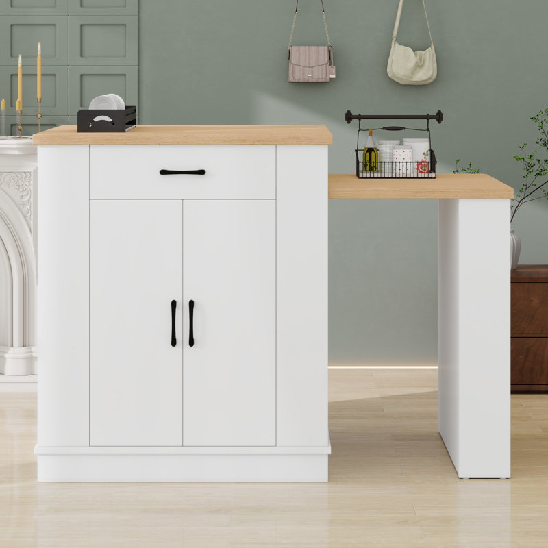 Console d'îlot extensible avec tiroirs, armoire, étagère et table multifonction