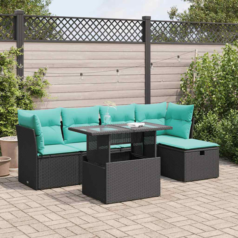  Ensemble de canapé de patio 6 pièces avec coussins en rotin polyacacia