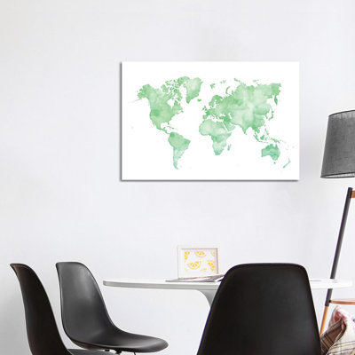 Green Watercolor World Map by Blursbyai - Gallery-Wrapped Canvas Giclée on Canvas