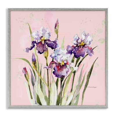 Iris mauves sur estampe numérique rose, design par Susan Winget