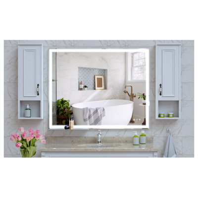 Miroir de meuble-lavabo rectangulaire 32 po x 40 po à DEL avec rétro-éclairage caché, cadre en aluminium argenté, fixation murale