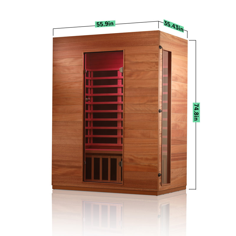 Royal Saunas Hongyuan 3 Person Indoor Bluetooth with 10 of Low EMF Heaters FAR Infrared In Okoume & Hemlock Wood