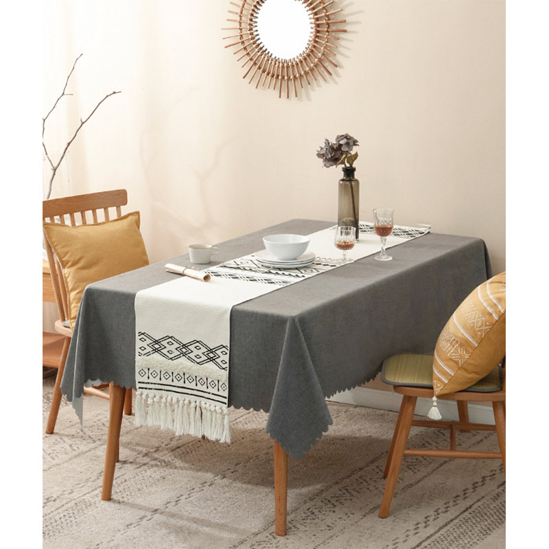 Grey Scalloped Edge Wrinkle-free Heat Resistant 56"x40" Rectangular Tablecloth, 72" x 56", Slate