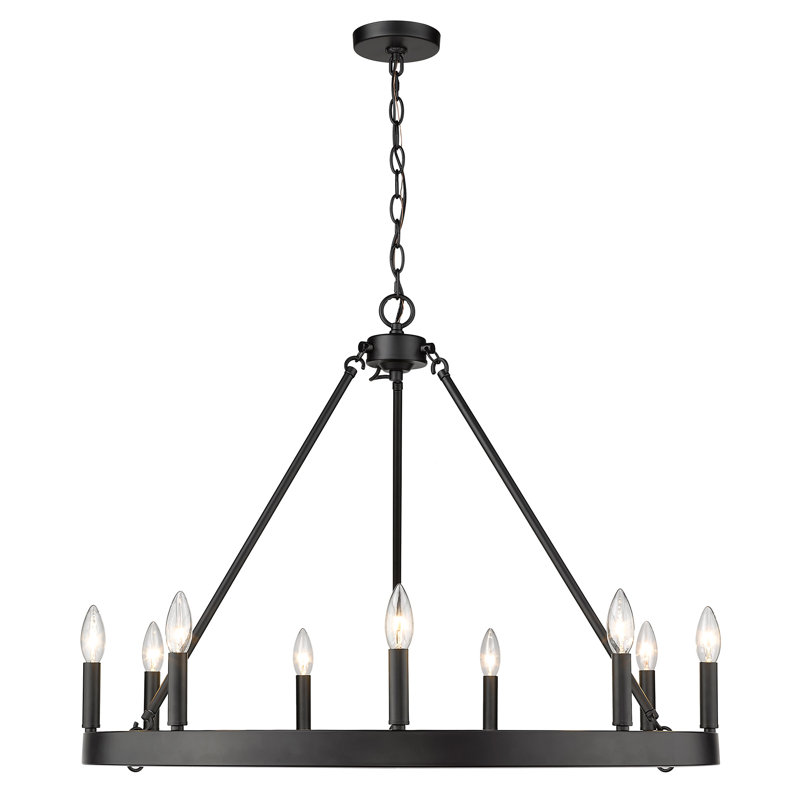 Emmalynn 9-Light Dimmable Wagon Wheel Chandelier, Matte Black