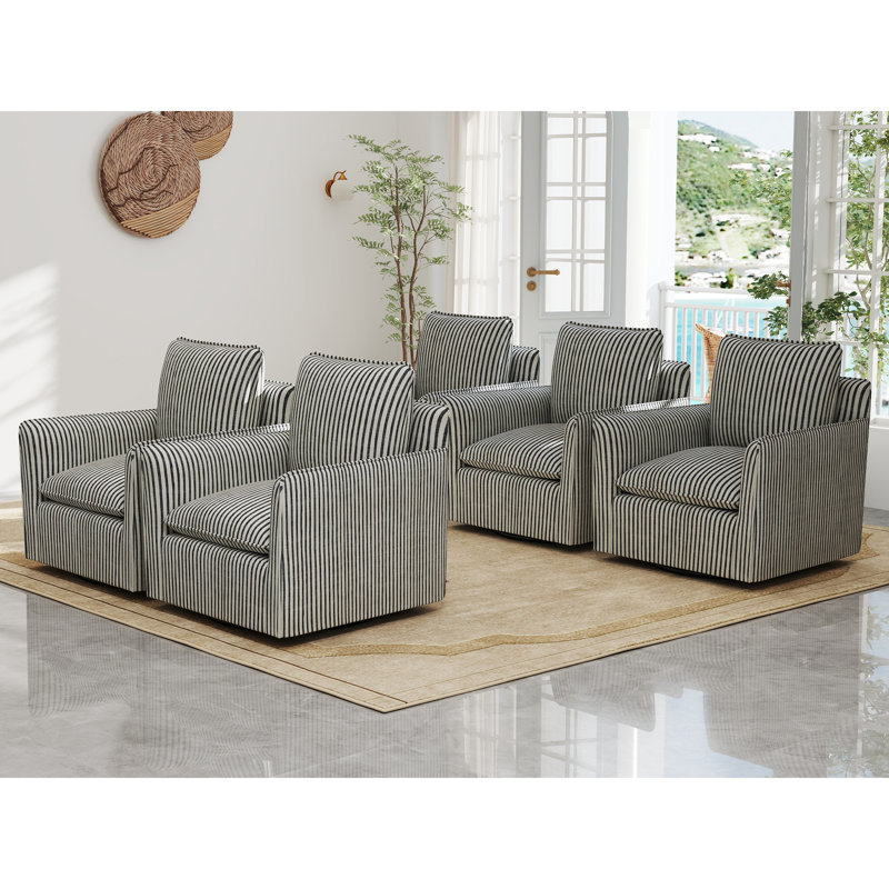 Fauteuil demi-tonneau pivotant à coussins amovibles Hylee, Bleu, 5