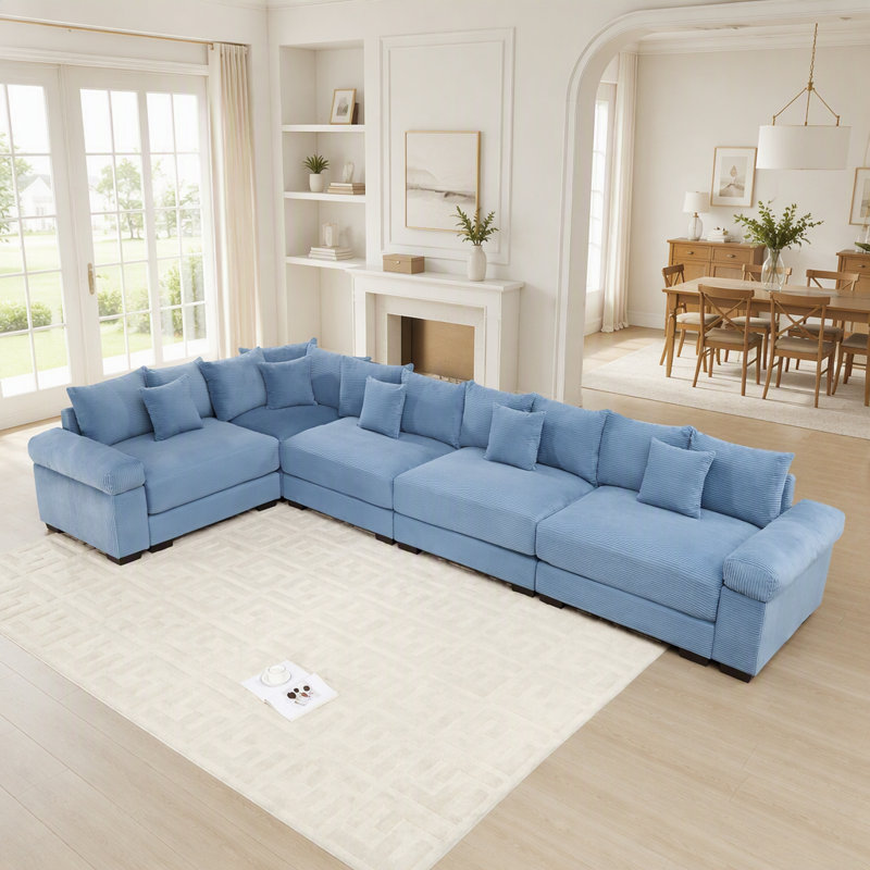 Canapé d'angle modulaire surdimensionné Cloud avec design convertible, assise profonde, accoudoirs extra-larges et 18 coussins décoratifs en velours côtelé de qualité supérieure.