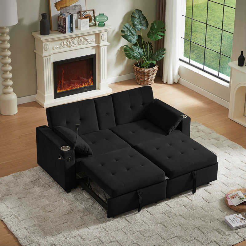 Black Fabric Sleeper Sofa Bed