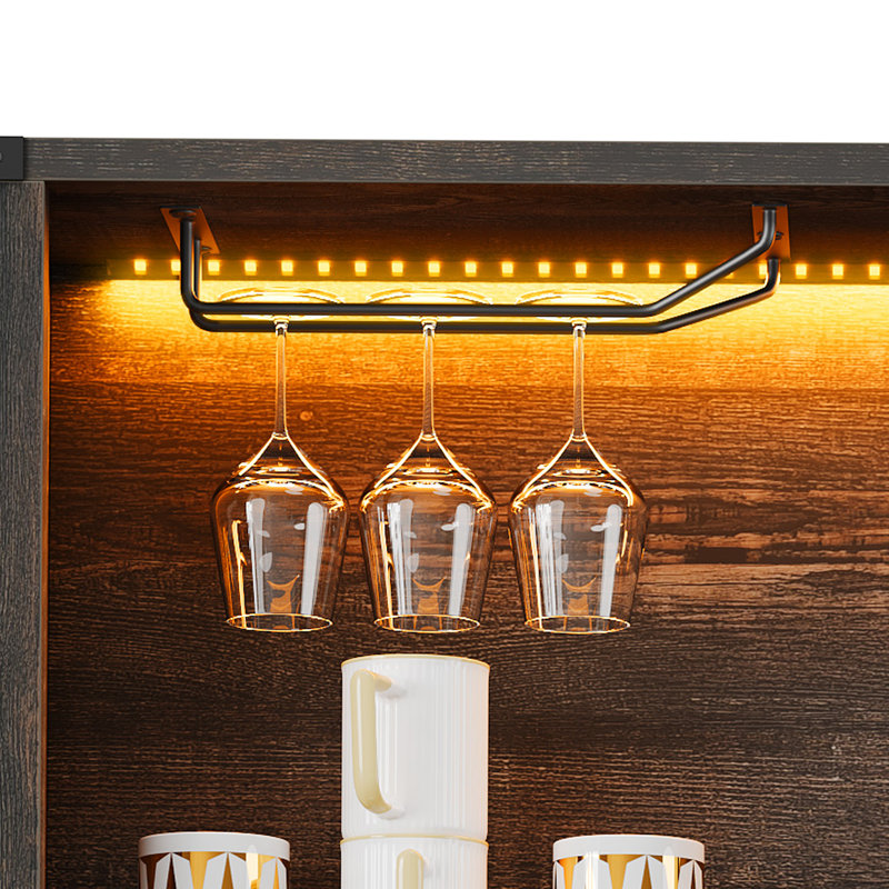 Burkell 64.9" Wine Bar with LED Light and Burkell Adjustable Shelves, Brun