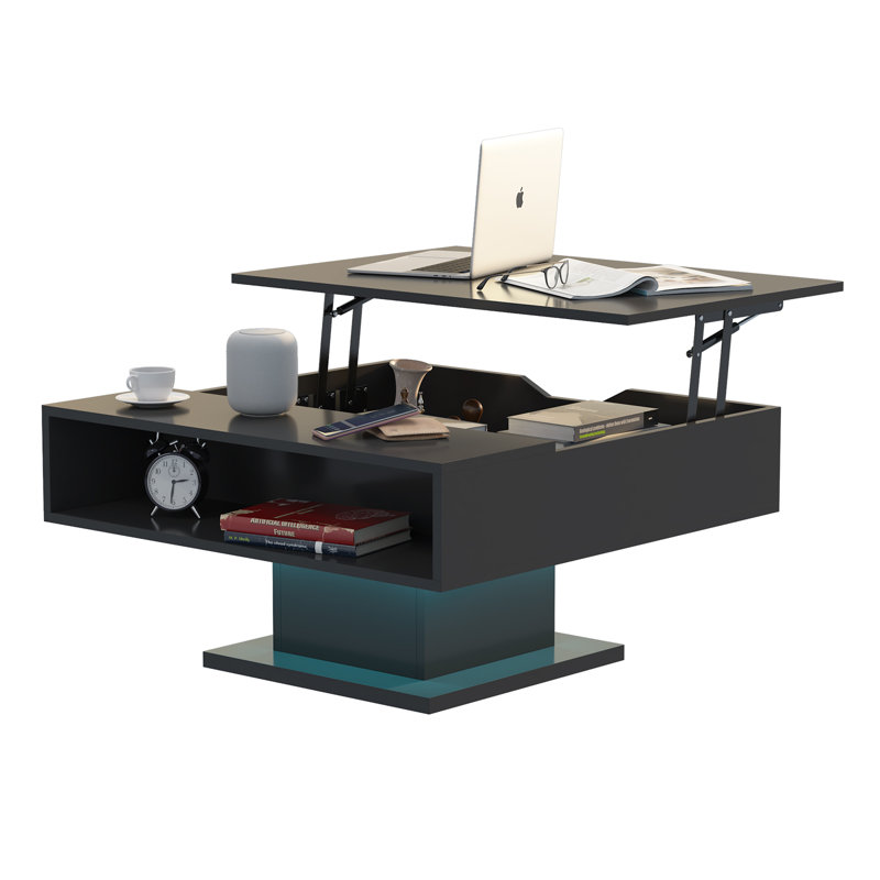 Lift Top Pedestal Coffee Table with Storage, Black