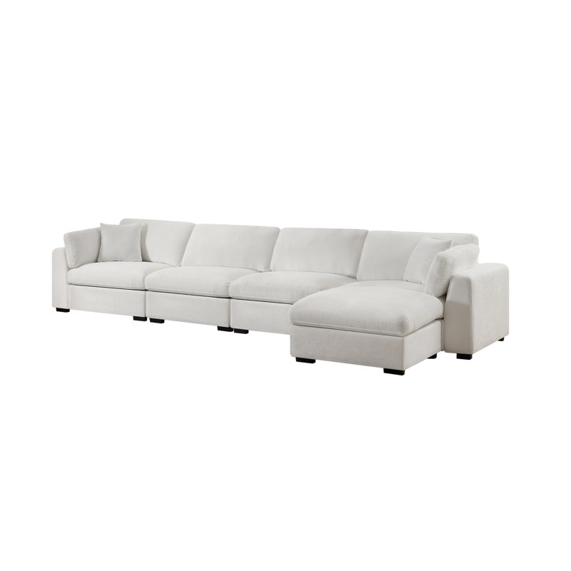 Canapé modulaire avec repose-pieds Aariketh, Polyester blanc, H 36,3 po x l 168,68 po x P 36,6 po
