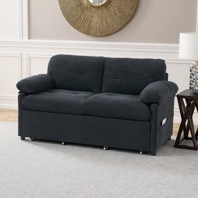 Queen Bed, 8 Silent Casters, Side Storage Pocket, Steel Frame, 1-Minute Pull-Out, Apartment-Perfect