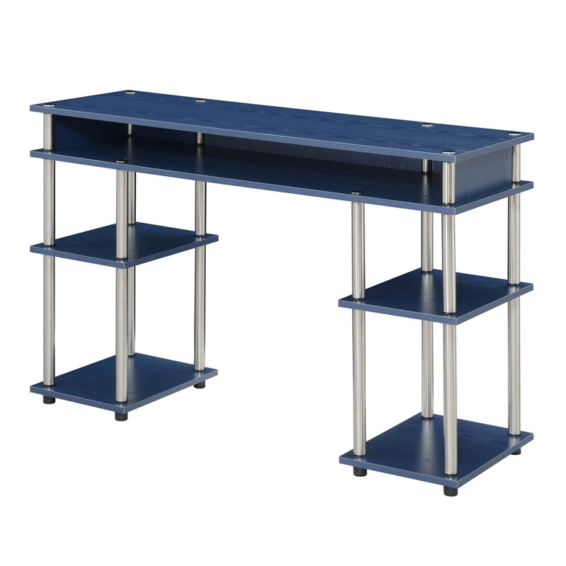 Edwin No Tools Writing Desk with Shelves, Cobalt Blue/Silver  Poles
