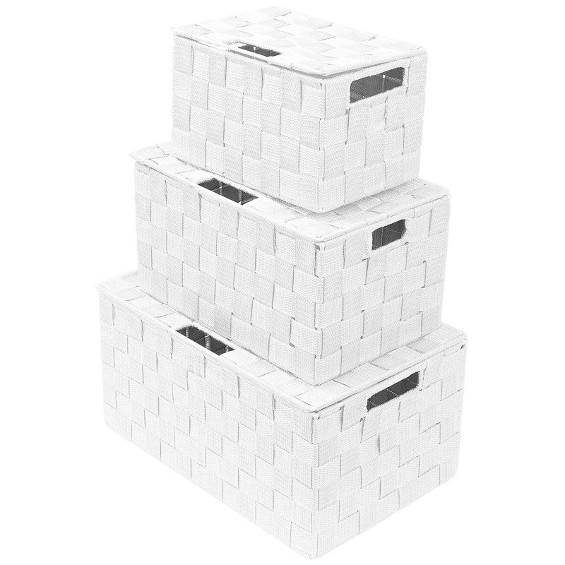 Sorbus Stackable Woven Basket with Lid and Handles 3 Pack, White