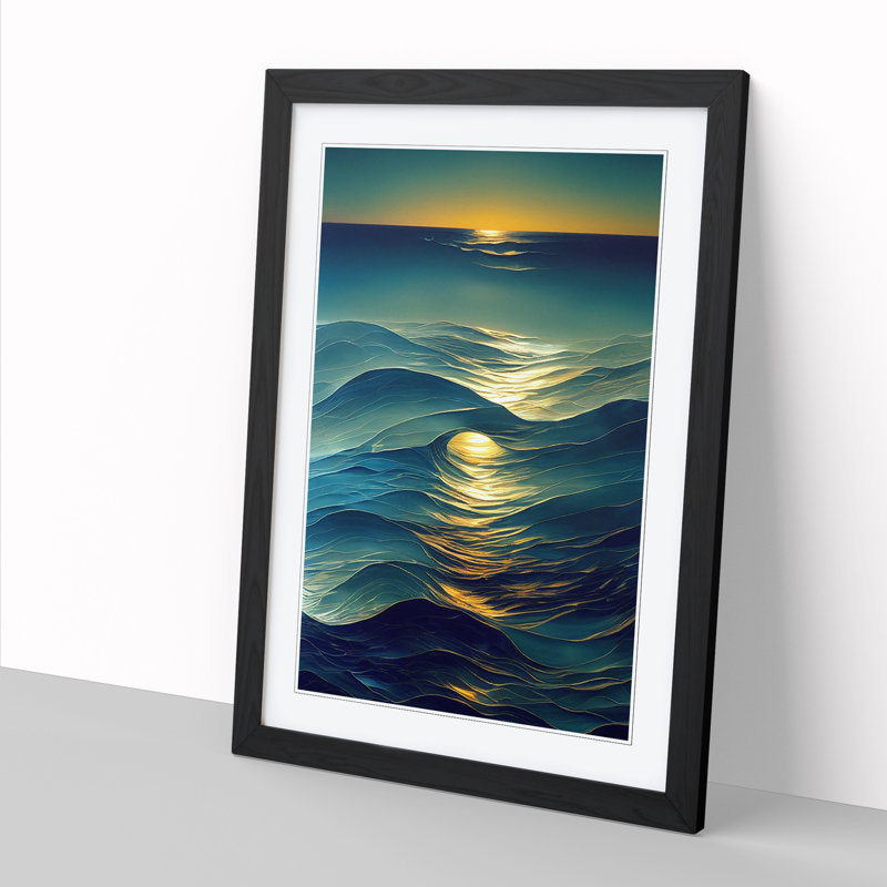 Seascape Glass - Single Picture Frame Painting, 64cm H x 46cm W x 2cm D, Walnut