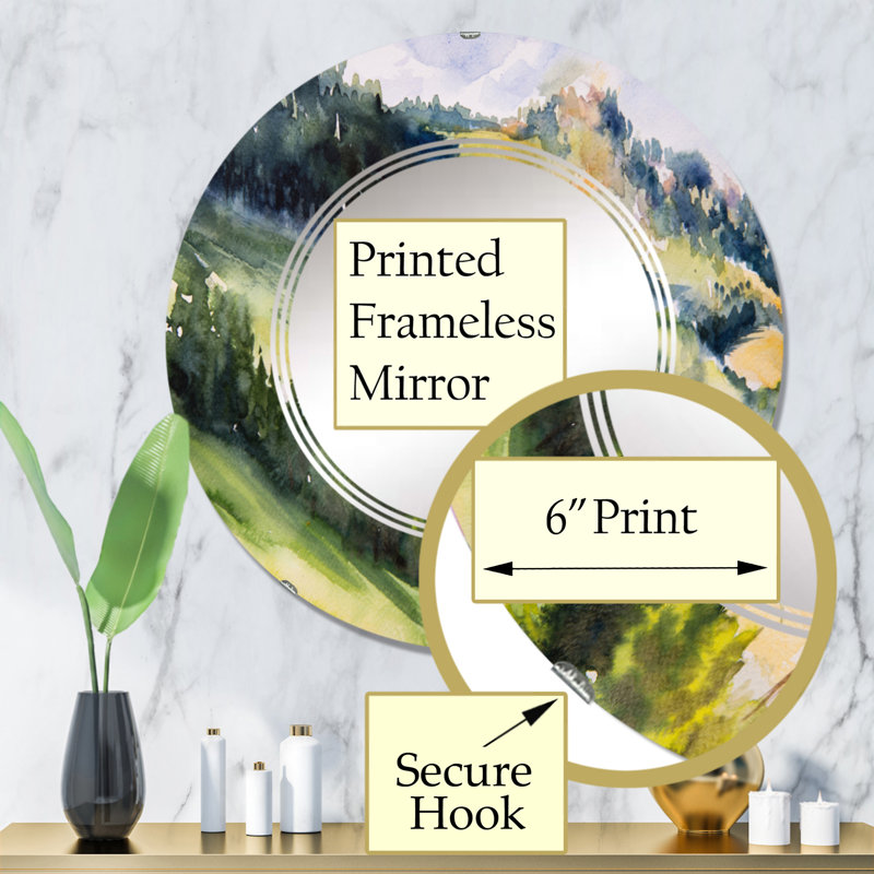 Cottage rond sur une colline - miroir mural champêtre rond, 32 po x 32 po