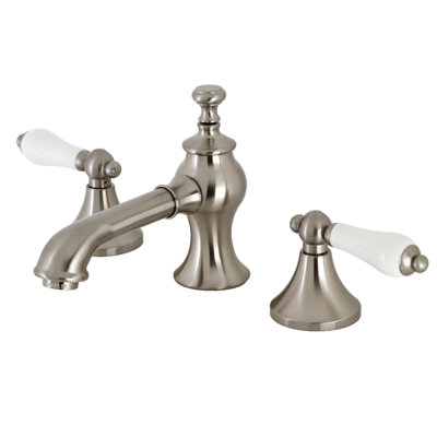 Kingston Brass Vintage Two-Handle 3-Hole Deck Mount Widespread Bathroom Faucet with Brass Pop-Up Drain