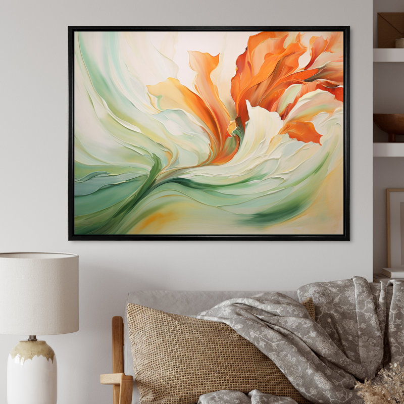 «Green Flowing Petals - Abstract Botanicals», impressions encadrées, H 24 po x l 32 po, Reproduction avec cadre flottant