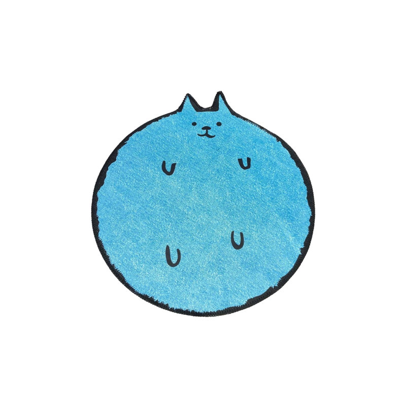 Blue Cat Patterned Decorative Washable Round Rug, Novelty 4' x 4'