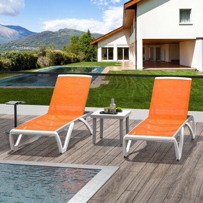 Ysabelle 3 Piece Outdoor Chaise Lounge Set with Table by Ebern Designs