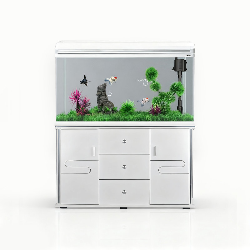 Réservoir d'aquarium en verre à chaud avec armoire de rangement en bois, 26,42 gallons (H 50,39 po x l 39,37 po x P 11,81 p