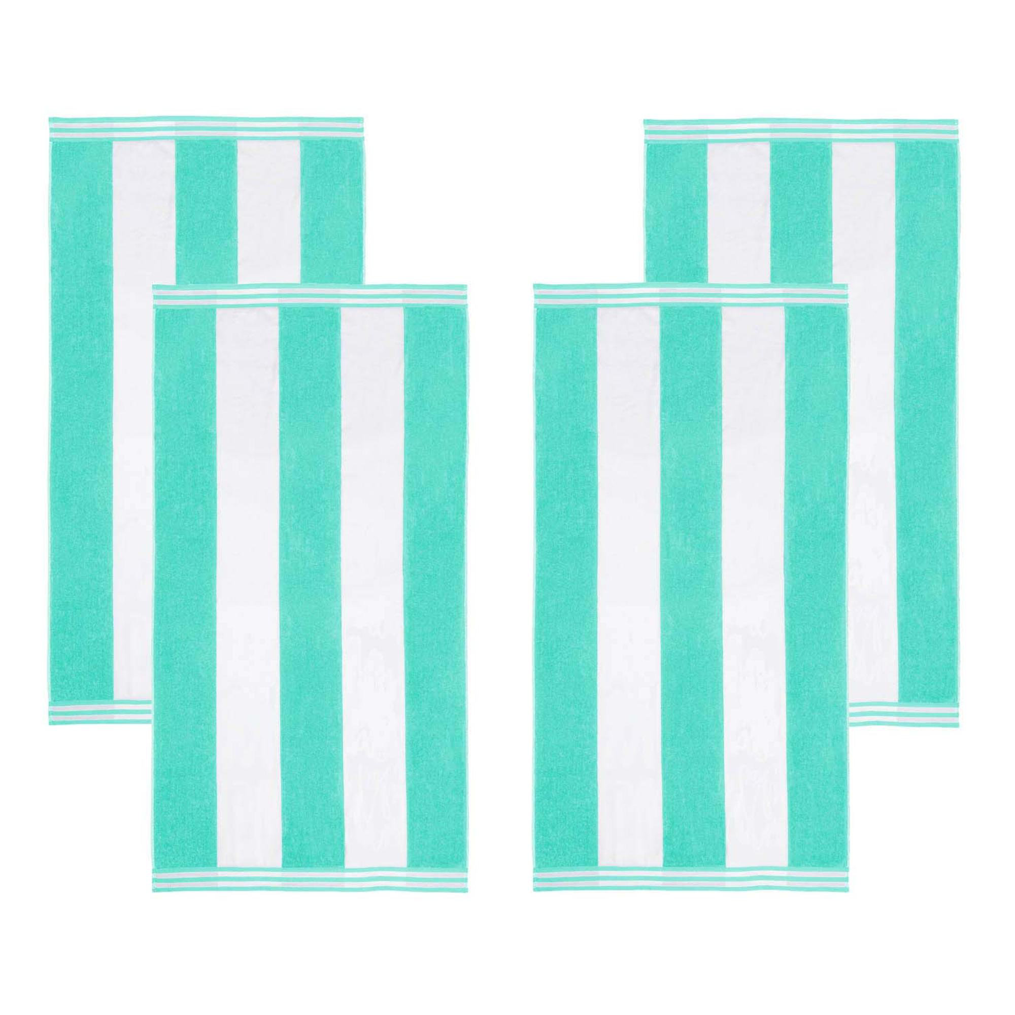 Calheta Cotton Oversized Cabana Stripe Beach Towels, Mint, 4