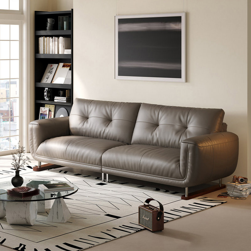 Canapé modulaire gris en cuir véritable, Gris, H 33,46 po x l 86,61 po x P 35,43 po