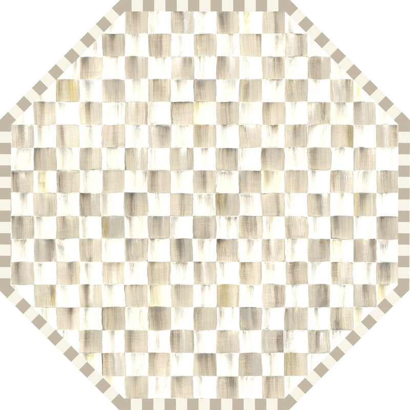 Mocha Checkered Washable Rug, Octagon 6' x 6'