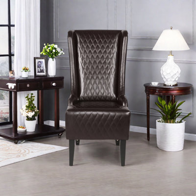 23.03" Wide Faux Leather High-Back Accent Chair, Comfy High Wingback Chair, Living Room Chair With Soft Padded & Wooden Legs, Modern Side Chair For Living Room, Bedroom