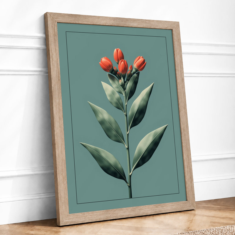 Single Stem In Coral Botanical - Print, A1 - 84.1 x 59.4 cm, Oak