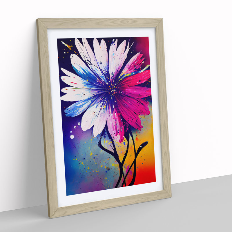 Paint Splat Flower No.5 Abstract - Single Picture Frame Print, 64cm H x 46cm W x 2cm D, Oak Framed