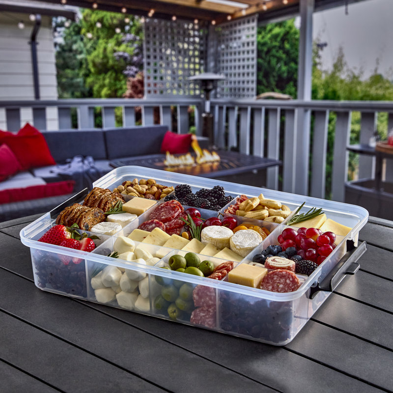 Farberware Large SnackleBox Board and Box, Portable Snack Box with 11 Snack Dividers, Rectangle Plastic Chopping Board Lid and Locking Handles, 30 x 40.5cm