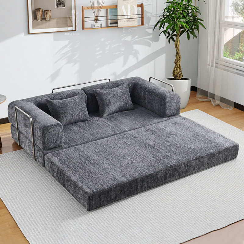 5-in-1 Convertible Folding Sofa Bed, 79" Queen Chenille Boneless Couch with Removable Armrests, No Assembly Loveseat Sleeper Sofa, Modular Futon Couch for Living Room & Bedroom