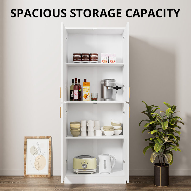 Boscombe 71" H Kitchen Pantry Cabinet with 4 Doors and 2 Adjustable Shelves, Classic Kitchen Storage Cabinet for Dining Room, Living Room