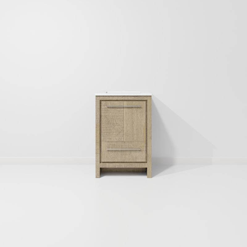 Meuble-lavabo rustique en acacia l 24 po x P 20 po Lafarre , Acacia rustique, Quartz blanc