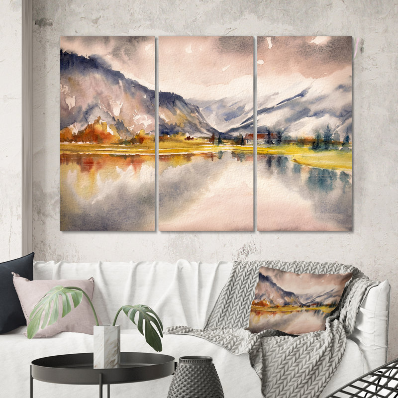 Paysage d'automne avec ciel reflété sur un lac - impression d'art sur toile Country, H 40 po x l 60 po x P 1 po