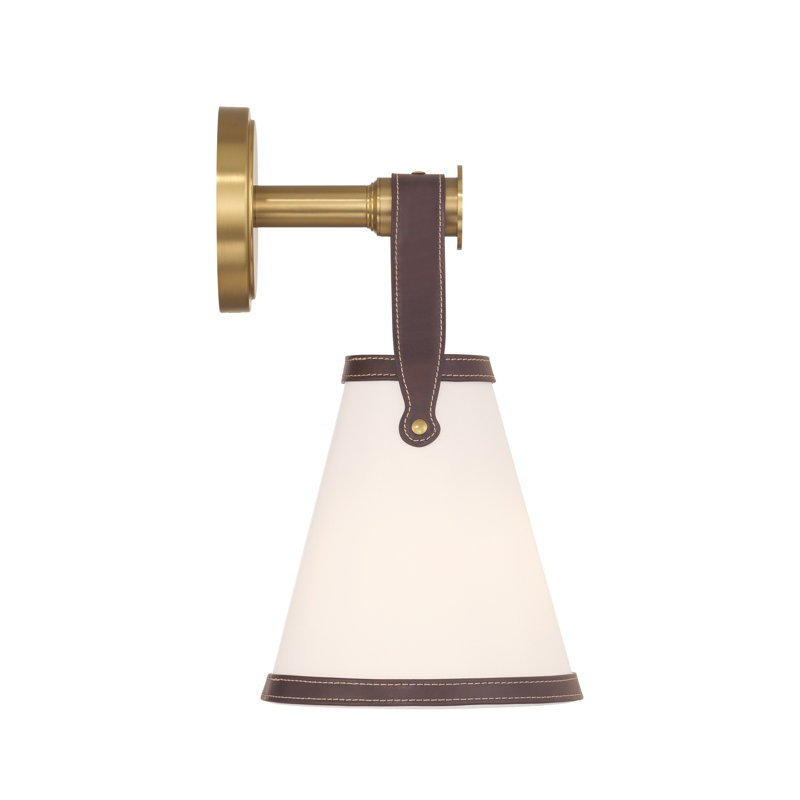 Libby Langdon Callahan 7.25'' Polished Nickel Sconce, Gold, White/Brown