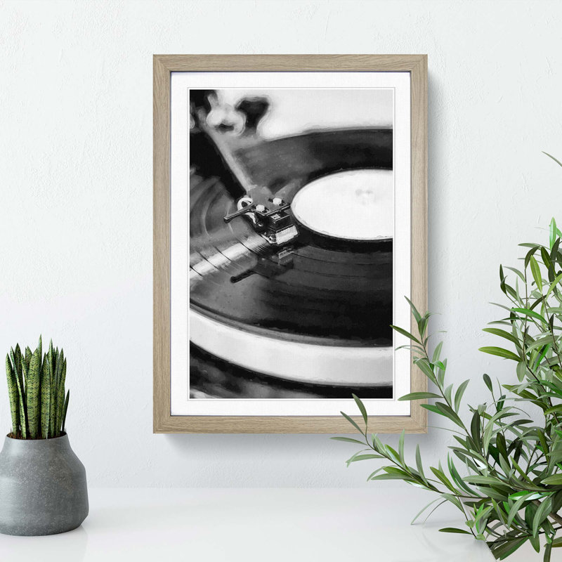 Vinyl Record Player - Picture Frame Photograph Print on MDF, Oak, 50cm H x 35cm W x 2cm D