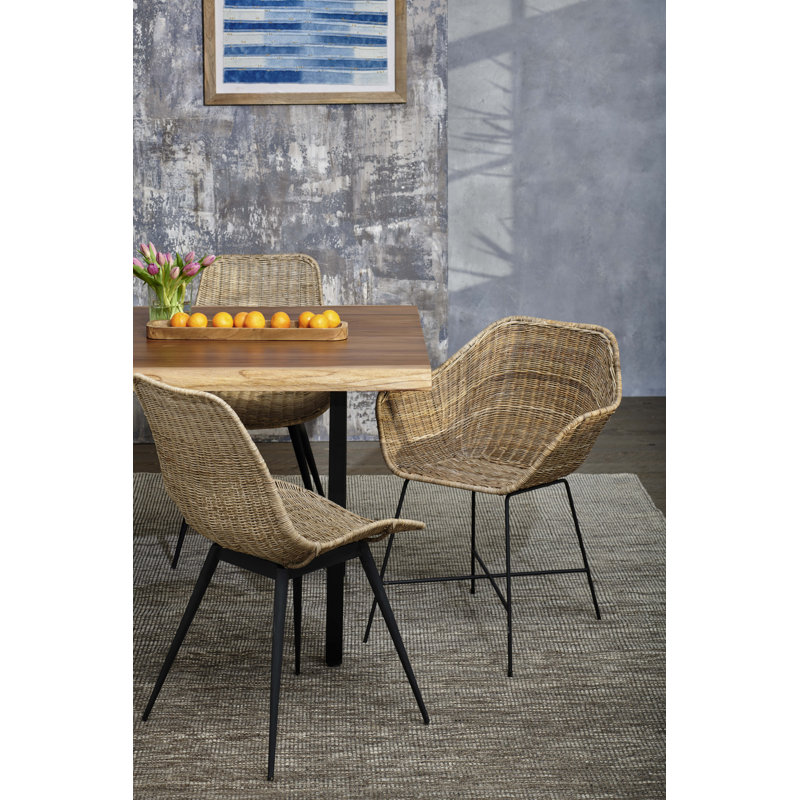 Assante Teak Solid Wood Top Metal Base Dining Table