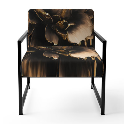 Black And Gold Dahlia - Upholstered Traditional Arm Chair, Dahlia Floral Accent Chair