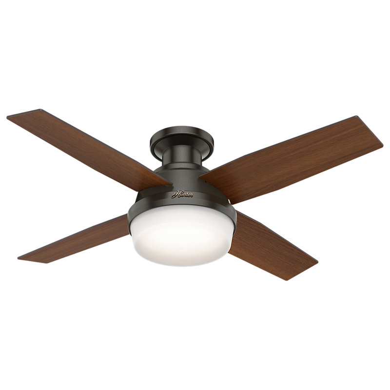 Dempsey Low Profile 44" 4 - Blade Indoor Flush Mount Small Room Ceiling Fan with Lights and Remote, Noble Bronze
