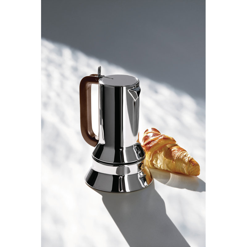 Stainless Steel 3-Cup Espresso Coffee Maker with Brown Handle