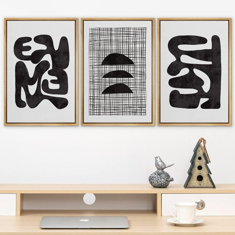Color Blocks " Black White Geometric Polygon Patterns Abstract Shapes Neutral Modern Art Decor Contemporary " 3 - Pieces