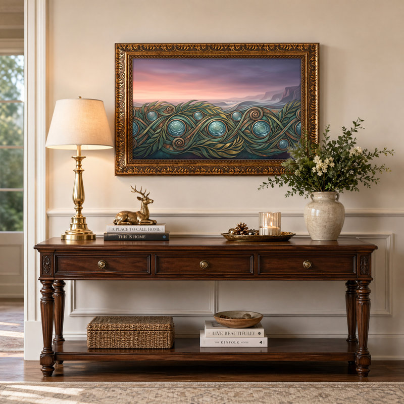 Art mural en toile noyer doré encadré pour salon, chambre à coucher, bureau ou vestibule - décoration murale décorative avec vagues de l'océan