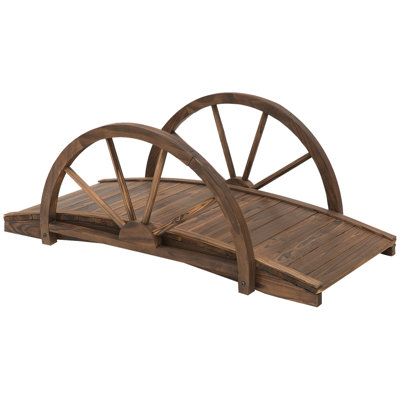 Outsunny 3.3ft Wooden Garden Bridge Arc Footbridge with Half-Wheel Style Railings & Solid Fir Construction, Stained Wood by August Grove