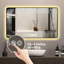 Miroir de salle de bain à cadre noir 48 x 32 - avec affichage de la température, modifications tricolores, désembuage, verre incassable, affichage de l'heure sécuritaire, fabrication