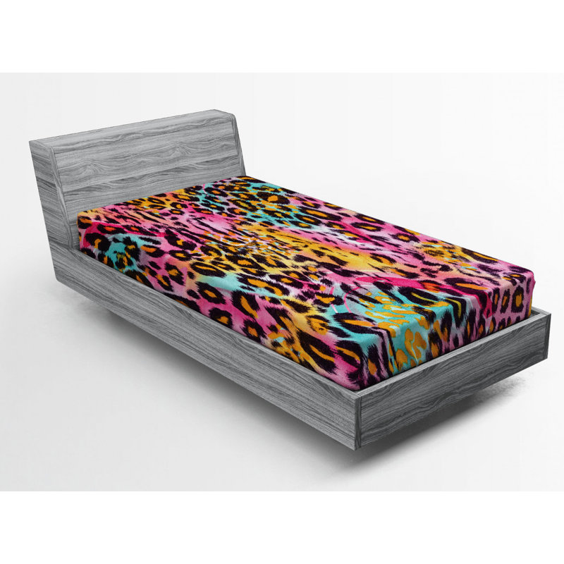 Microfiber Animal Print Fitted Sheet, Twin XL Fitted Sheet, Blue/Orange Floral