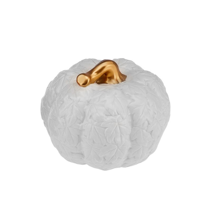 Karaca Halloween Pumpkin Ceramic Decorative Trinket, 17cm, White/Gold