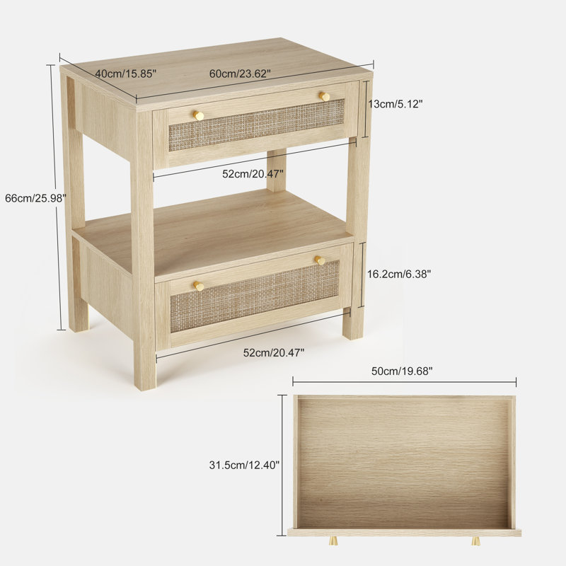 Fernwood Rattan Nightstand with Double Drawer