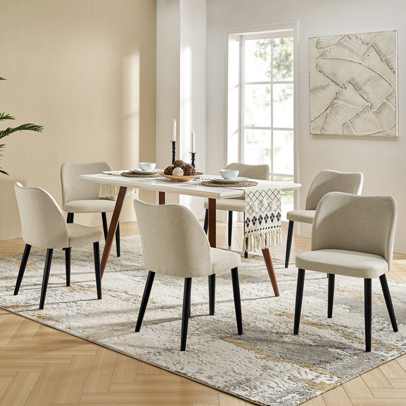 Kanalu Modern Dining Chair with Solid Wood Legs, Beige, 6