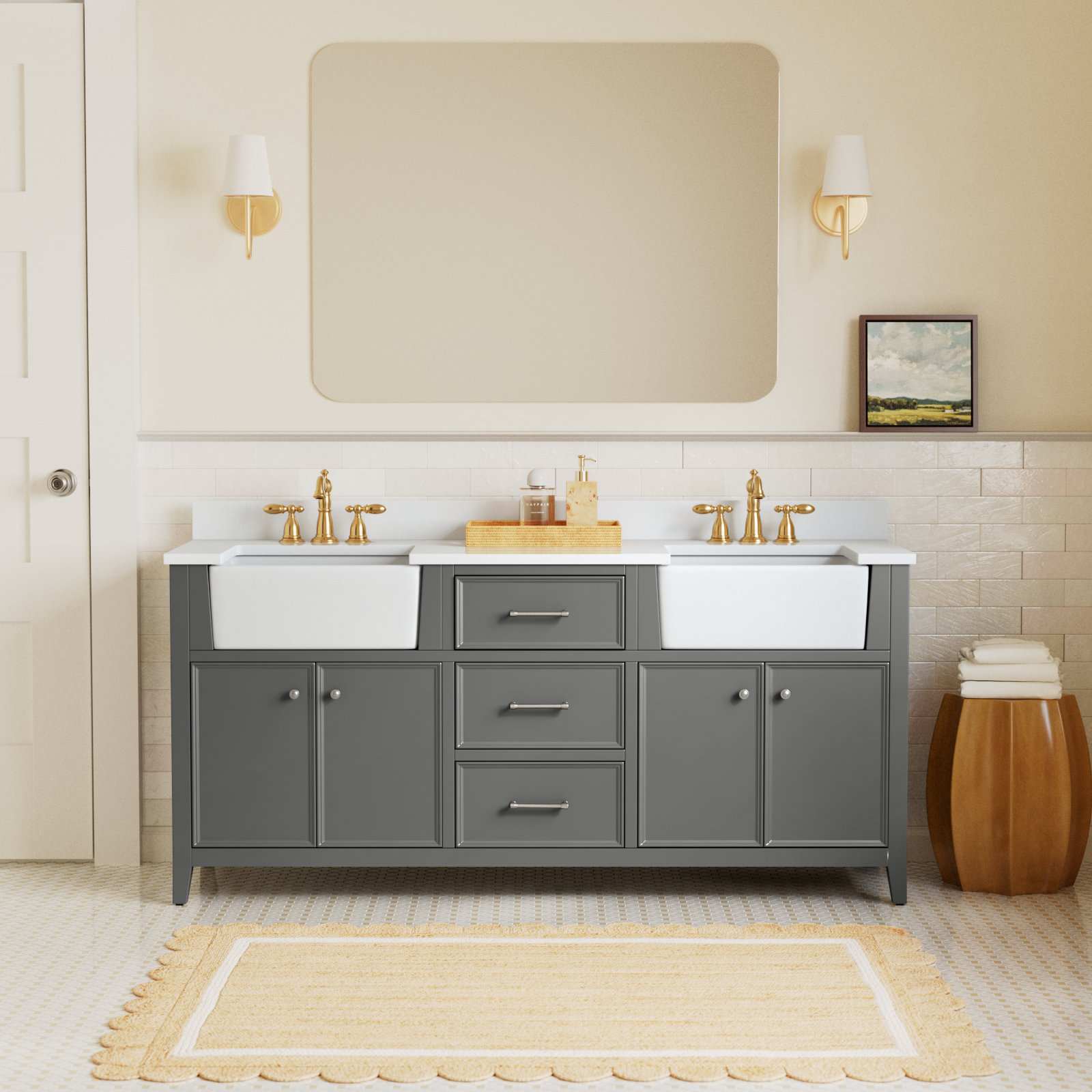 Aisa 72" Double Bathroom Vanity, Gray/Brushed Nickel
